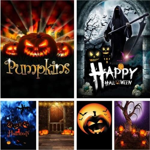 Avezano Halloween Backdrop Pumpkin Lantern Ghost Night Castle Bat Cemetery Photography Backgrounds Photophone Photo Studio Decor