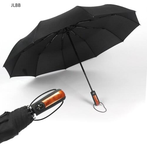 Automatic Folding Umbrella Rain Women Men Umbrella Large Windproof Travel Parasol Car Wooden Umbrellas Male Paraguas