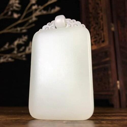 H84#Hetian jade white jade pendant, Ping Anping peace