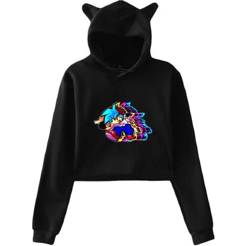 Friday Night Funkin Printing Cat Cropped Hoodies Girl Long Sleeve Hooded Pullover Crop Tops Sexy Loose Ins Tide Hip Hop style
