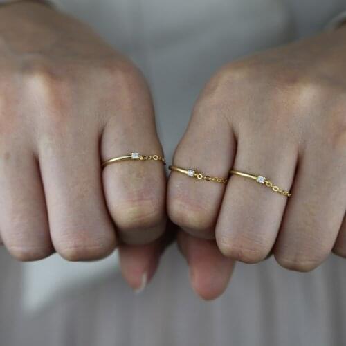 Pure 925 sterling silver finger ring with cz paved link chain finger silver fine rings for girl women lady engagement jewelry