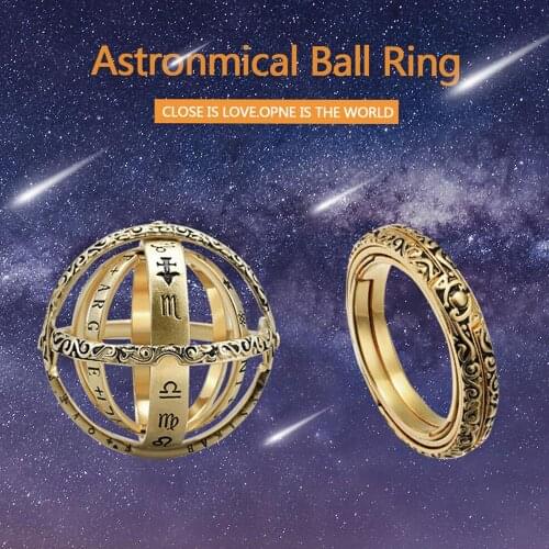 Creative Astronomical Ball Ring Complex Rotating Clamshell Rings Universe Women Men Constellation Ring Jewelry