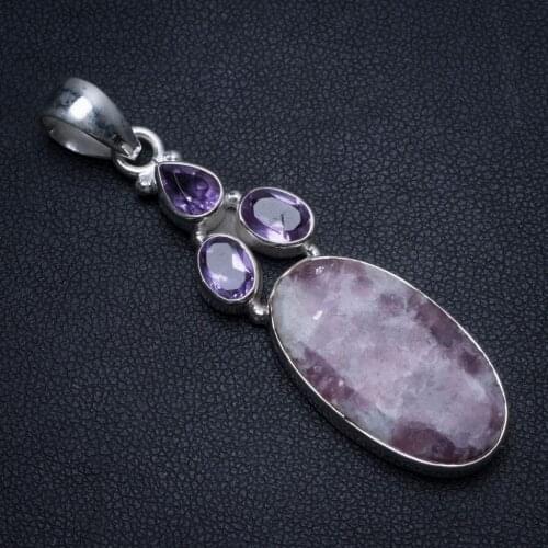 Natural Mystical Topaz and Amethyst Handmade Boho 925 Sterling Silver Pendant 2 1/4" T0134