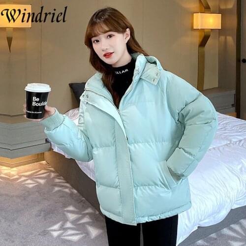 Winter Women Jacket Short Casual Cotton Padded Coat Solid Hooded Parkas Female Thick Warm Oversized Clothing Windriel