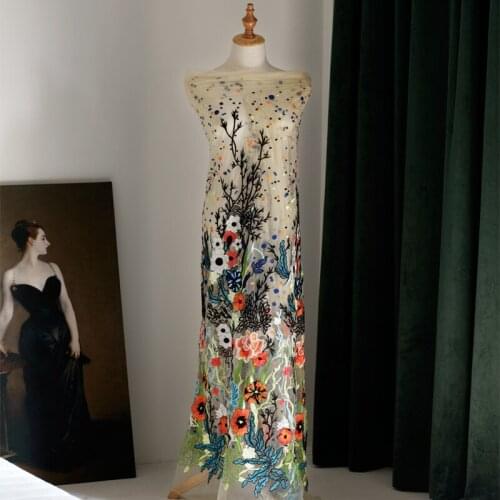 GLace 1Y/lot Multicolour embroidery lace Heavy jacquard mesh fabric for wedding dress DIY material TX1319