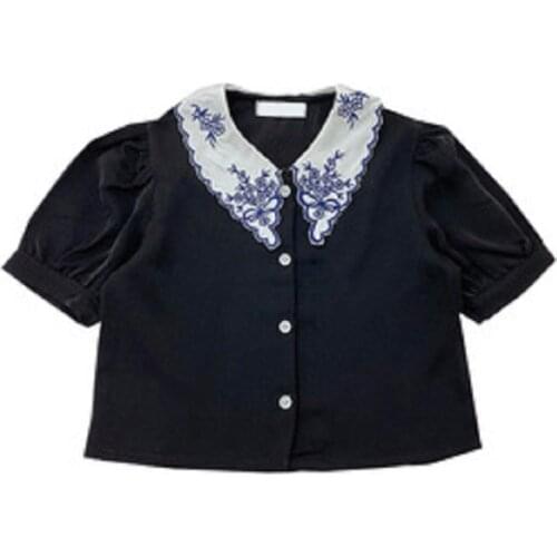 2020 Girl Fashion Summer Short Sleeve Blouse with Embroidery Collar Kids Children Shirt