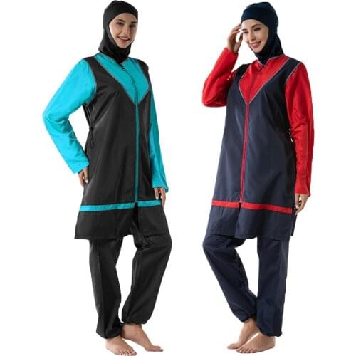 2020 New Muslim Women Swimsuit Hijab Swimwear 3pcs Burkini Islamic Bathing Suit Full Cover Surf Swim Wear Modesty Beachwear Arab