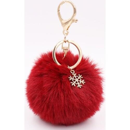 New Snowflake Soft Plush Keychain for Women Alloy Snowflake Hairball Pendant Female Fashion Accessories Cute Christmas Present
