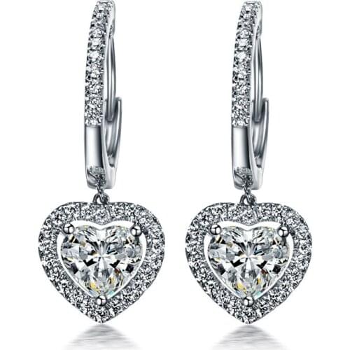TE210 Luxury 1.5 Carats SONA Synthetic Gem Halo Studded Wedding Earrings, Promise Propose Earring,heart-shaped Earrings