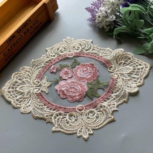 20*26.5 cm Rose Lace Flower Applique Ribbon Trim for Sofa Curtain Towel Bed Cover Trimmings Home Textiles DIY Polyester