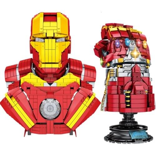 Disney Avengers Iron Man Head Sculpture + Iron Man Infinite Arm Building Blocks Give Childrens Toy Gifts