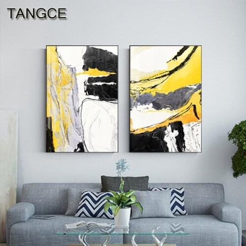 Modern Abstract Canvas Painting Black Ink Yellow Posters and Prints Wall Pictrue for Living Room Nordic Wall Art Poster Decor HD