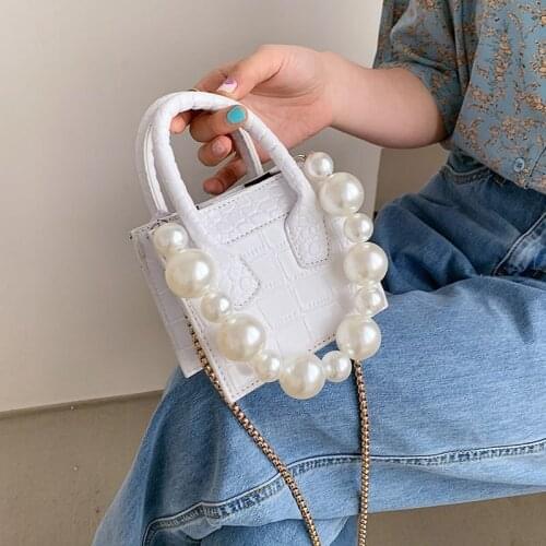 Mini Pearl Crossbody Bag Women Handbags Stone Designer Female Shoulder Bags Vintage Chains Messenger Bags for Girls Sac Ladies