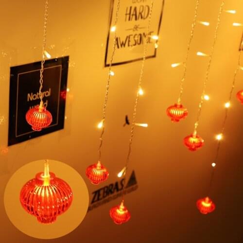 Led Chinese Lights New Year Flashing Lanterns EU Spring Characters Pendant String Lights Festive Spring Festival Decoration US