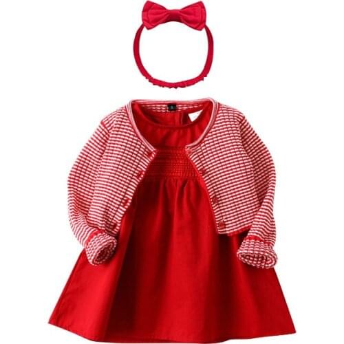2020 Spring autumn Long Sleeve Baby Girls Dress For Girl Christening Birthday Party Toddler Dress+Coat+headband 9 Baby Clothes 6