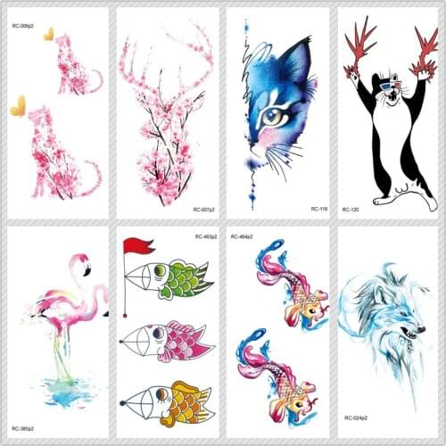 Rocooart Cute Animals Tatoo Cat Fish Temporary Tattoo Stickers Taty For Women Fake Tattoo Body Art Tatuajes Tatouage Temporaire