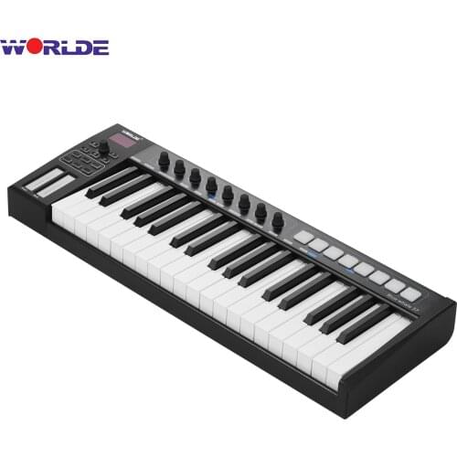 WORLDE Blue whale 37 USB MIDI Controller Keyboard 37 Semi-weighted Keys 8 RGB Backlit Trigger Pads LED Display with USB Cable