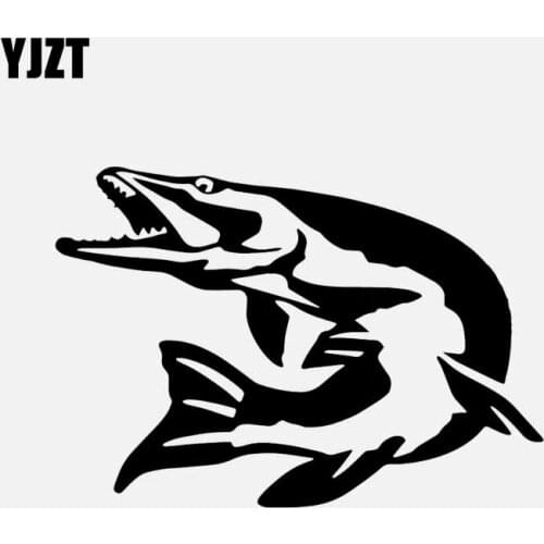 YJZT 15.8CM*11.1CM Car Sticker Northern Pike Fish Decal Vinyl Black/Silver C24-0888