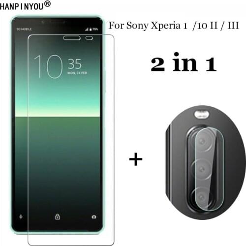 2-in-1 Tempered Glass For Sony Xperia 1 10 II III Soft Fiber Camera Lens Protection Film + Front 9H 2.5D Screen Protector