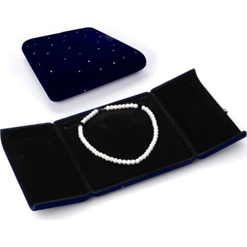 Pearl Necklace Packaging Display Jewelry Box Dark Blue Velet For Women Earring Wedding Ring Jewellery Organizers For Lover Gifts