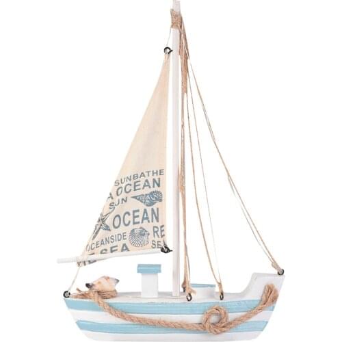 1PC Wooden Sailboat with LED Adornment Mediterranean Style Sailing Boat Model Craft Home Room Decoration