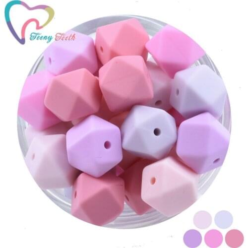 10 PCS Girls Pinky Series 14-17 MM Baby Accessories Silicone Hexagon Beads Food Grade Jewelry Baby Nursing Geometric Beads