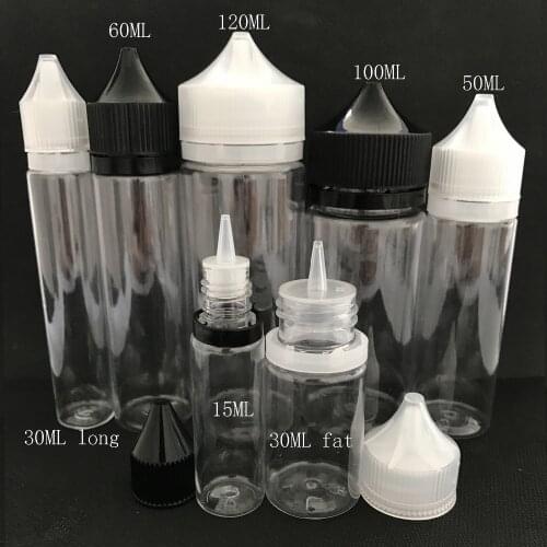 100pcs Empty Fat E Liquid bottles 10ml 15ml 30ml 60ml 100ml 120ml PET Long Plastic Dropper Bottle for E Liquid E juice