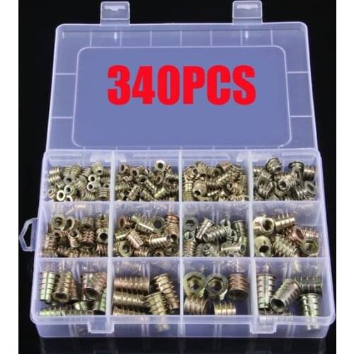 340PCS Assortment Insert Nuts Kit M4/M5/M6 Hex Drive Head Nuts Zinc Alloy with Box bolts and nuts outside furniture