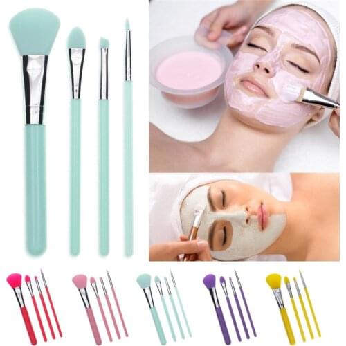 4 Pcs/Set 5 Colors Hot Professional Silicone Facial Eye Mud Mixing Skin Care Mask Cosmetic Tool Makeup Brushes Set