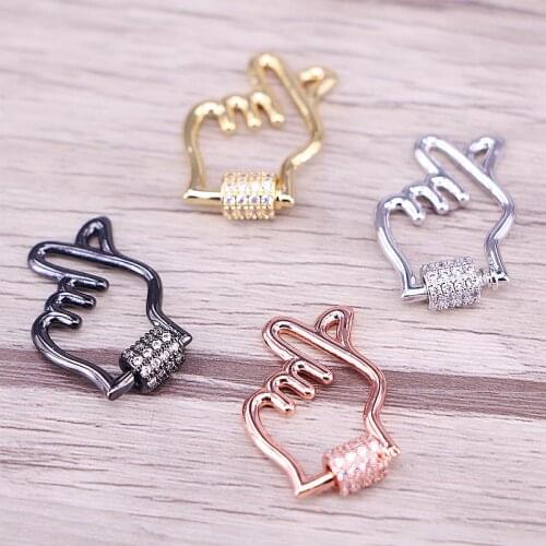 5PCS, Finger heart Clasp necklace findings, Clasp charm, Finger Clasp jewelry, DIY Clasp Charms ,CZ Pave Screw Clasp,Hand Clasp