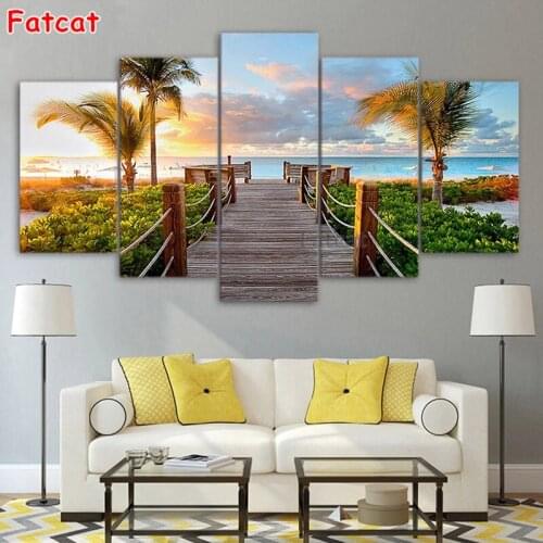 5d DIY Diamond Painting Beach sea nature scenery Cross Stitch Kits Diamond Embroidery 3D Diamond Mosaic Needlework 5pcs PP2357