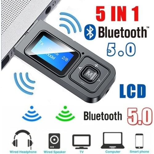Bluetooth 5.0 LCD Screen Adapter Wireless Audio Bluetooth Transmitter Receiver For PC TV Car 3.5mm AUX Music Adapter