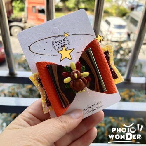 Thanksgiving Day Bows Hair Bow Headband for Kids Children 's Hair Accessories Cute Girls Glitter Hair Clip Hair Barrette