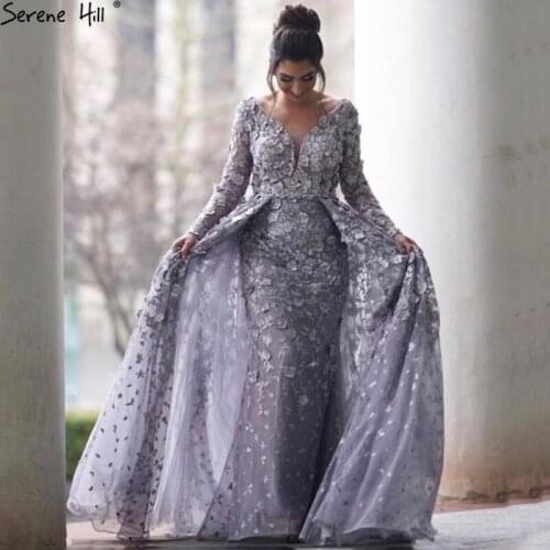 Long Sleeves Mermaid With Cap Prom Dresses New V-Neck Appliques Fashion Sexy Prom Gowns 2020 Serene Hill DLA6521
