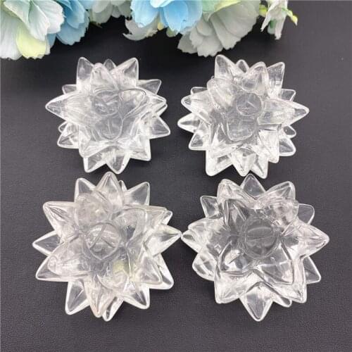 1PC Natural White Crystal Quartz Stone Succulent Plant Flower Figurine Crystal Hand Carved Natural Stones and Crystals
