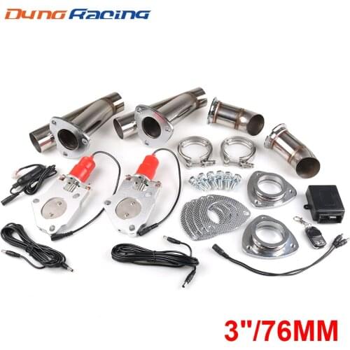 3'' inch 76mm Double Exhaust Control Valve With Remote Control Car Electric Exhaust Valve Cut outs Cutout kit Y Pipe