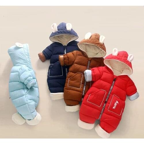 2020 overalls baby clothes Winter velvet Newborn Infant Boy Girl Warm Thick Romper Jumpsuit Hooded Snowsuit coat kids clothing