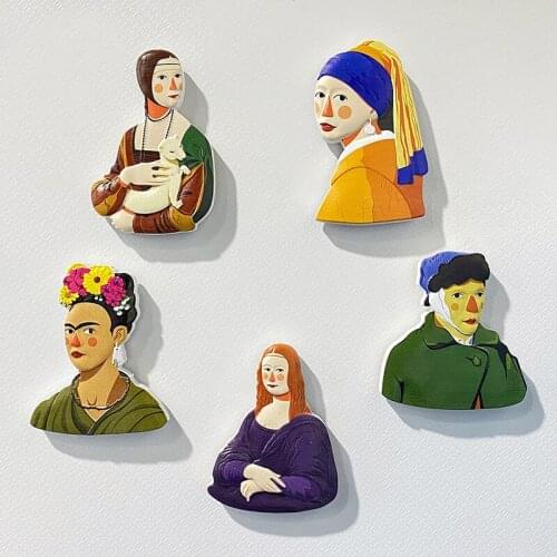 Refrigerator Paste Magnetic Decoration 3d Magnetic Fridge Magnet Cartoon Van Gogh Mona Lisa Spanish Girl World Tourism Souvenirs