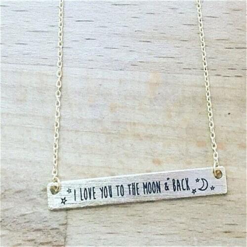 30pcs Fashion I Love You To The Moon & Back Lettering Necklace With Moons and Stars Lettering Bar Handmade Necklace