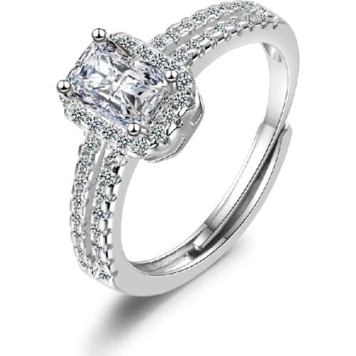 Fashion 925 Silver Jewelry Ring Geometric Zircon Gemstones Wedding Band Open Finger Rings for Women Engagement Party Accessories