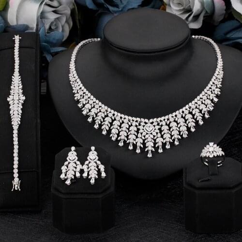 Trendy Popular 4 PCS Women Fashion Jewelry Set For Wedding Party Cubic Zirconia High Quality Gift Beautiful Bridal Jewellery