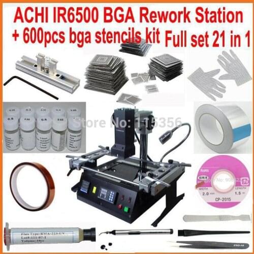 Newest Dark infrared BGA rework station ACHI IR6500 + most completely 600pcs bga stencils 21 in 1 bga reballing kit