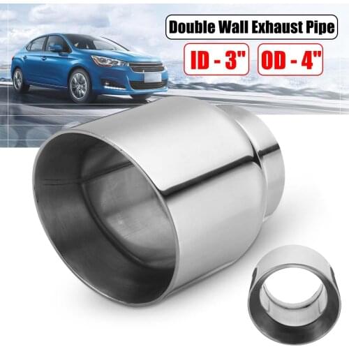 NEW Universal Car Exhaust Tip 3" Inlet 4" Outlet Auto Tail Pipe Muffler Dual Wall Angle Cut Outlet Nozzle