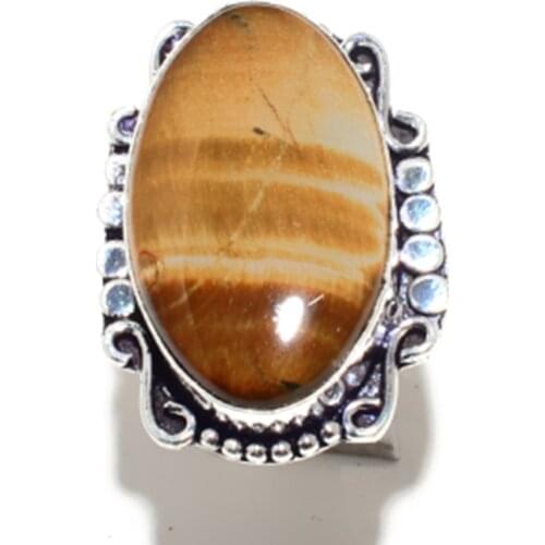 Genuine Tiger Eye Ring Silver Overlay over Copper , Hand Made Women Jewelry gift , R6508 , Size: 7.75