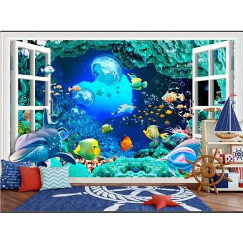 Custom photo wallpaper for walls 3 d murals Outside the window of the sea world beautiful childrens room background wall papers