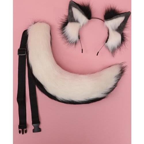 Lolita Headbands Furry Animal Dog Ears Headwear Tail Set Kawaii Hair Hoop for Halloween Cosplay Headpiece Party Supplie