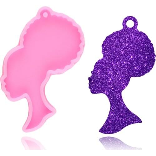 Disney Shiny Woman Head Silicone Keychain Mold Afro Girl Necklace Jewelry Making Epoxy Resin Molds Chocolate Fondant Moulds