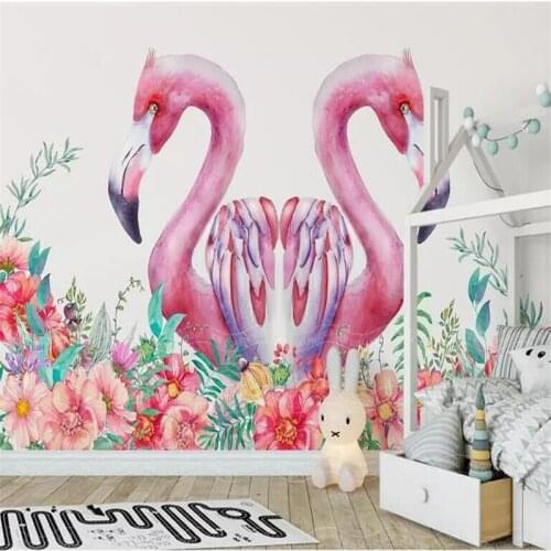 Nordic minimalist hand-painted flamingo flower background wall manufacturers wholesale wallpaper mural custom photo wall