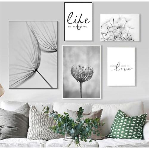 Nordic Poster Quotes Posters And Prints Black And White Canvas Art Dandelion Painting Love Quote Picture Abstract Print Unframed