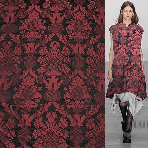Silk and wool blended fabric dark red vintage pattern 22momme 137cm width,SFF109